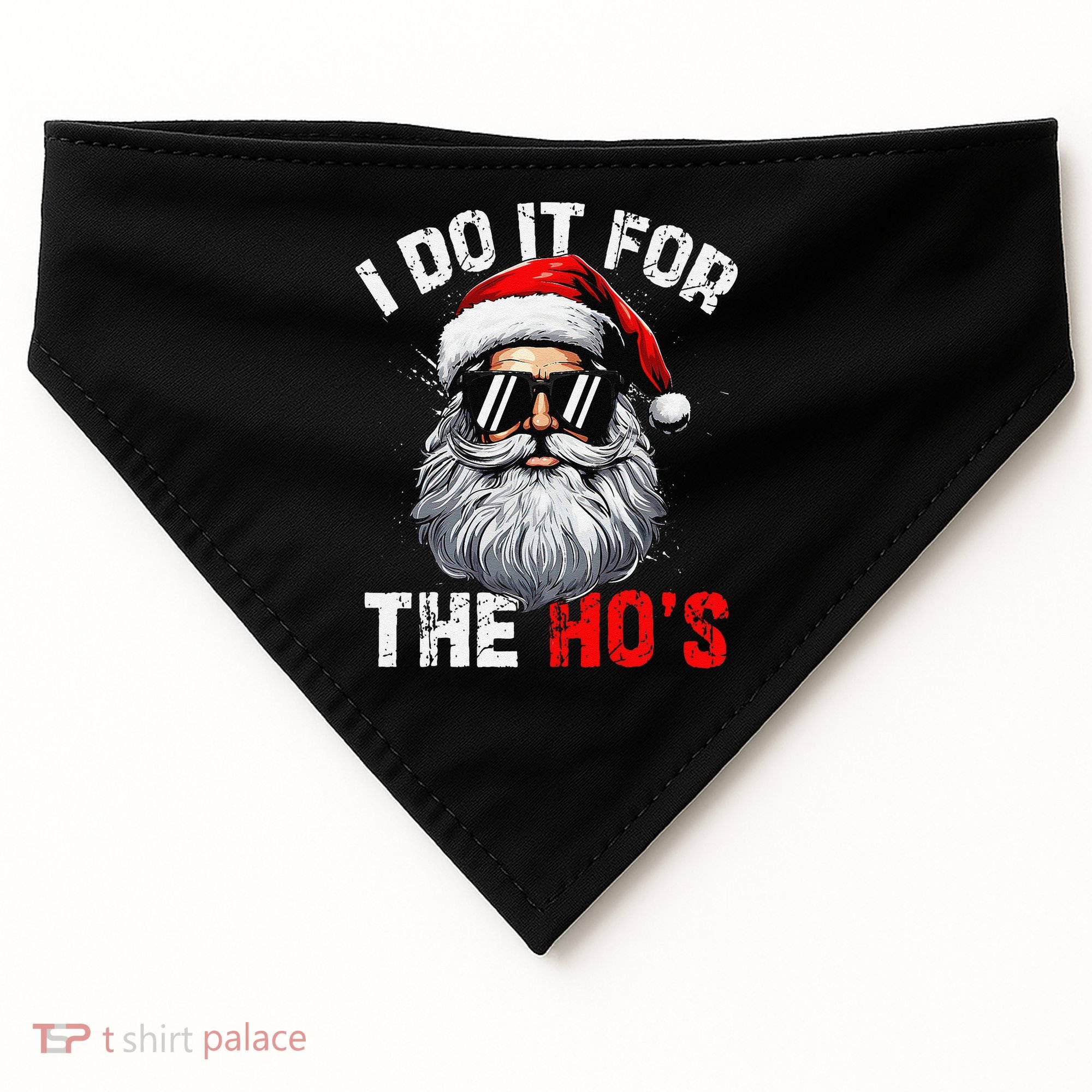 I Do It For The Hos Funny Inappropriate Christmas Santa Face USA-Made Doggie Bandana