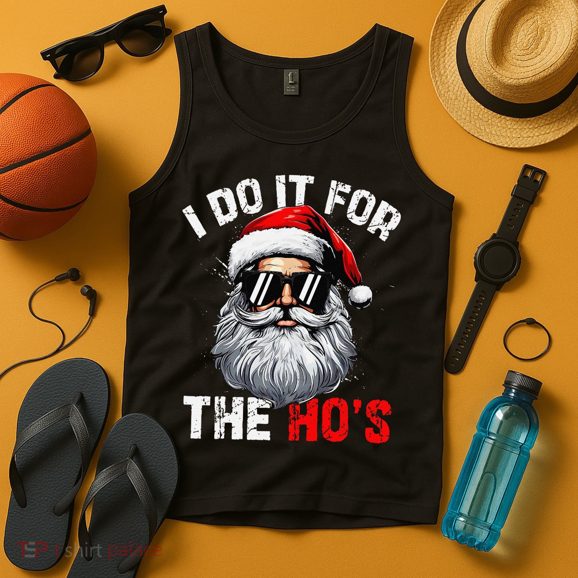 I Do It For The Hos Funny Inappropriate Christmas Santa Face Tank Top