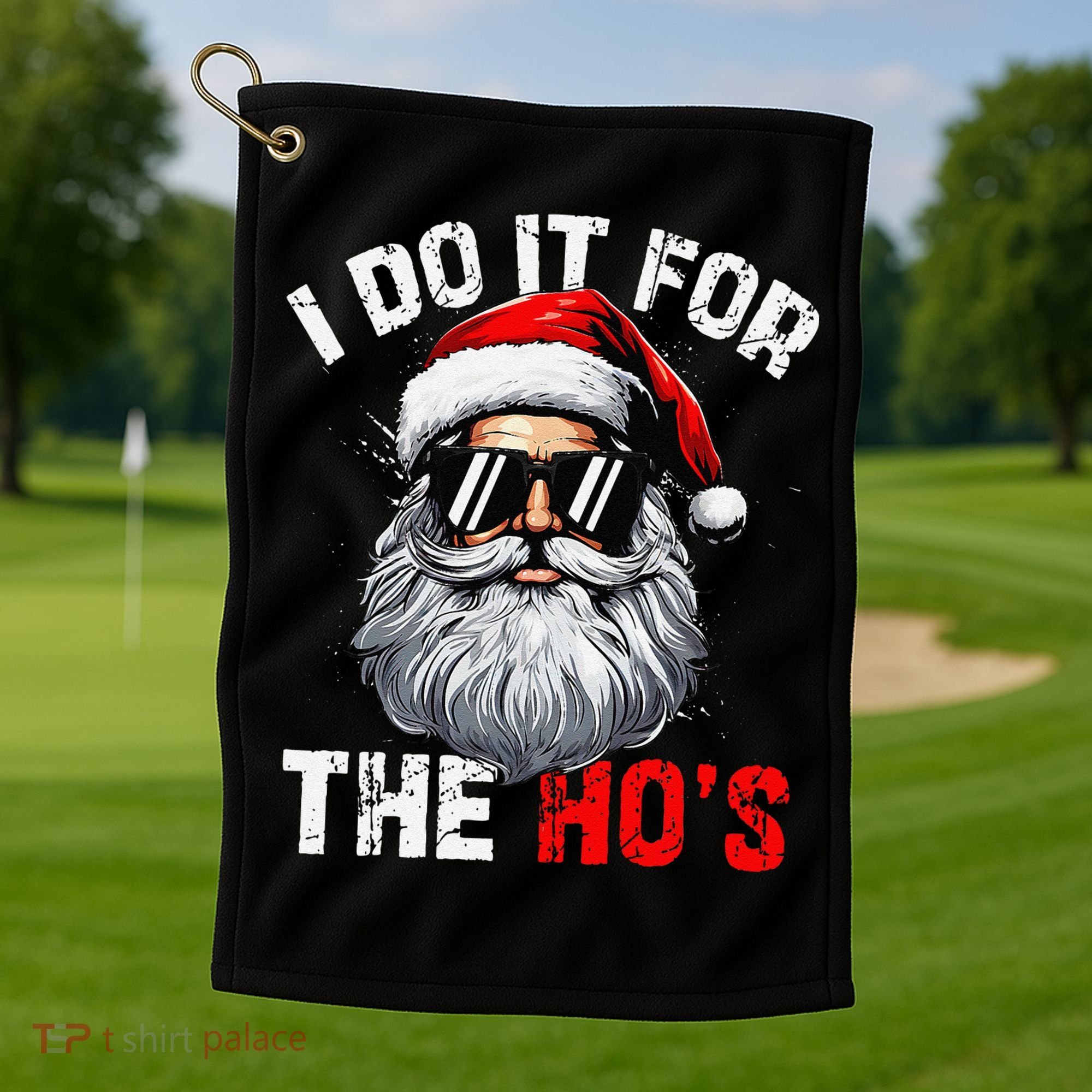 I Do It For The Hos Funny Inappropriate Christmas Santa Face Golf Towel