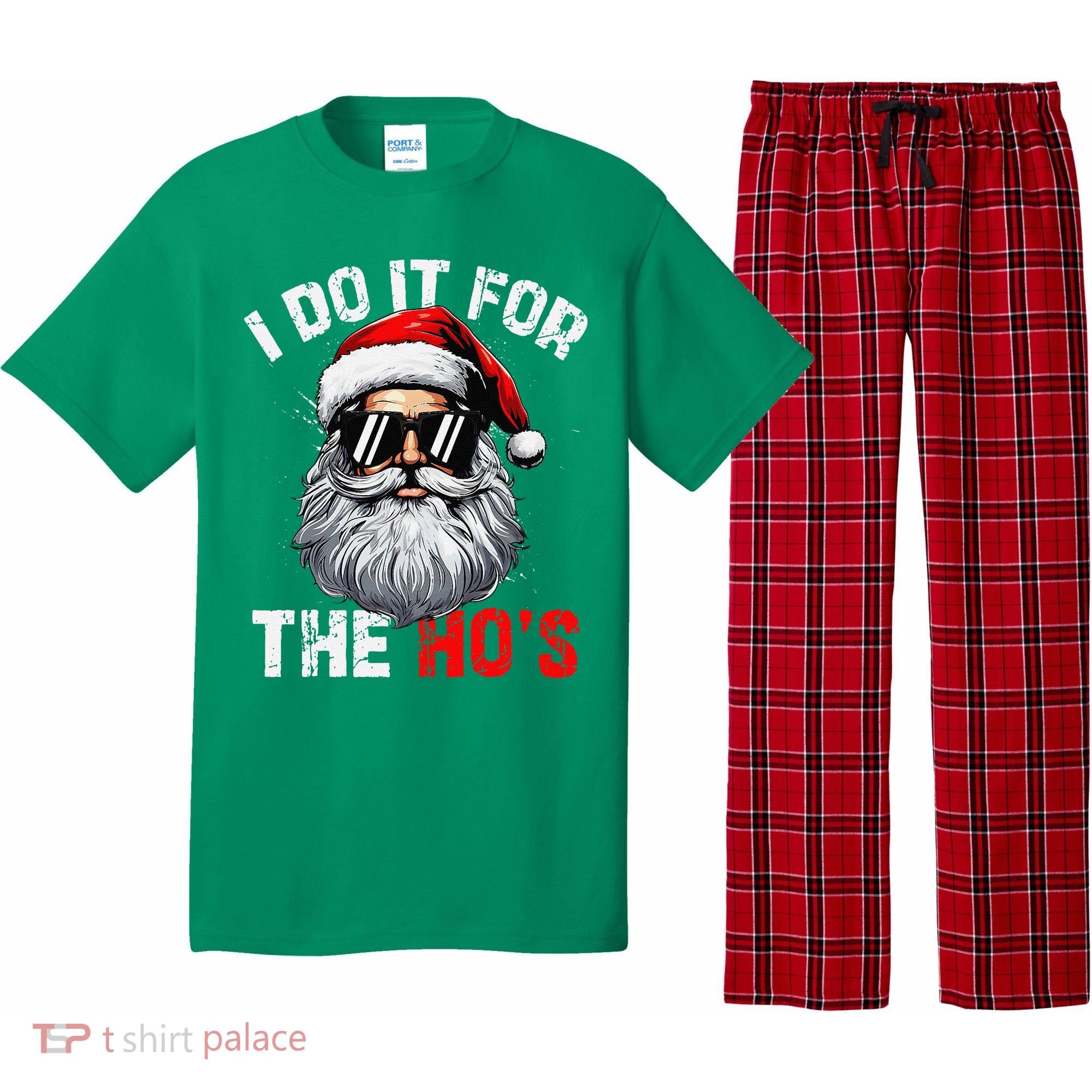 I Do It For The Hos Funny Inappropriate Christmas Santa Face Pajama Set