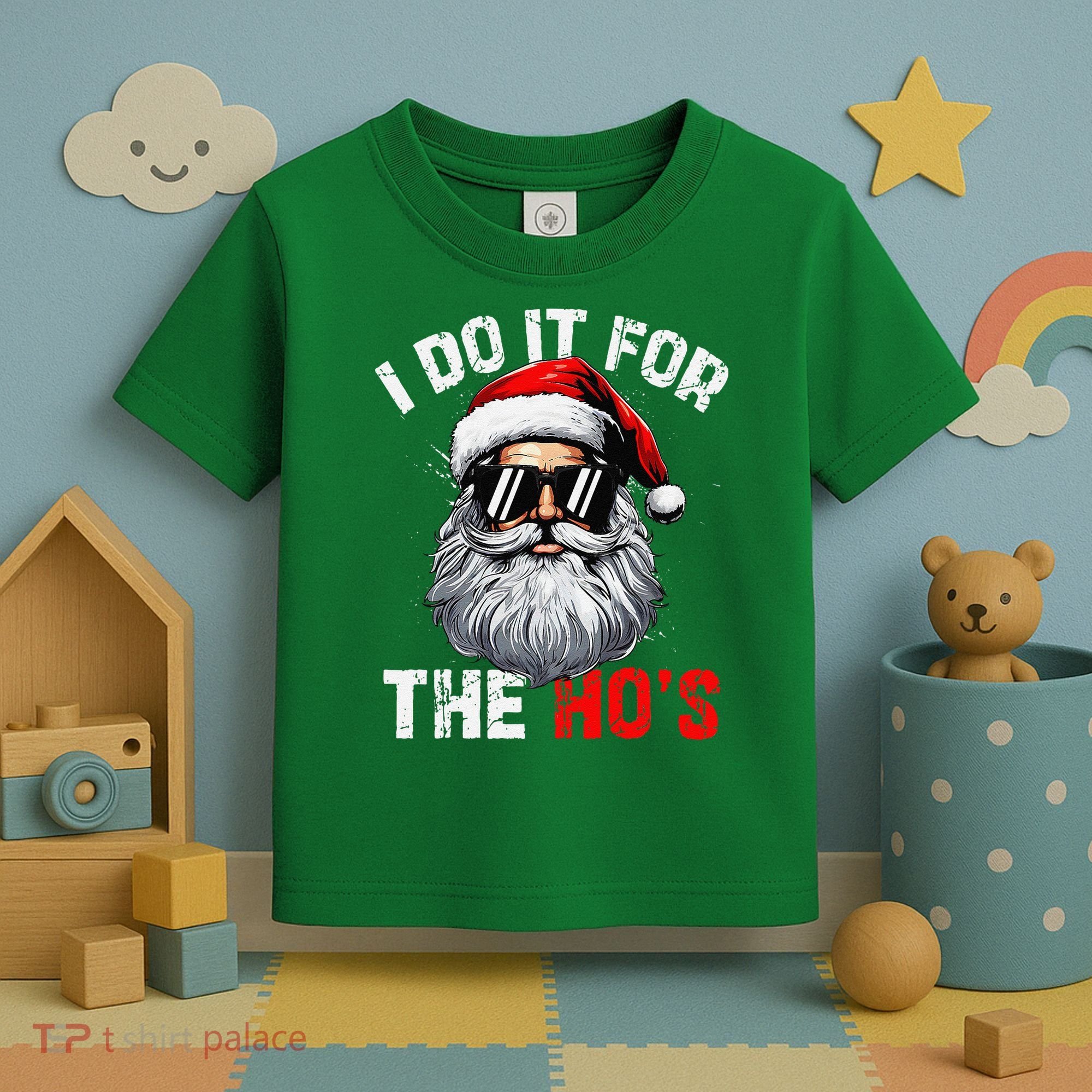 I Do It For The Hos Funny Inappropriate Christmas Santa Face Toddler T-Shirt