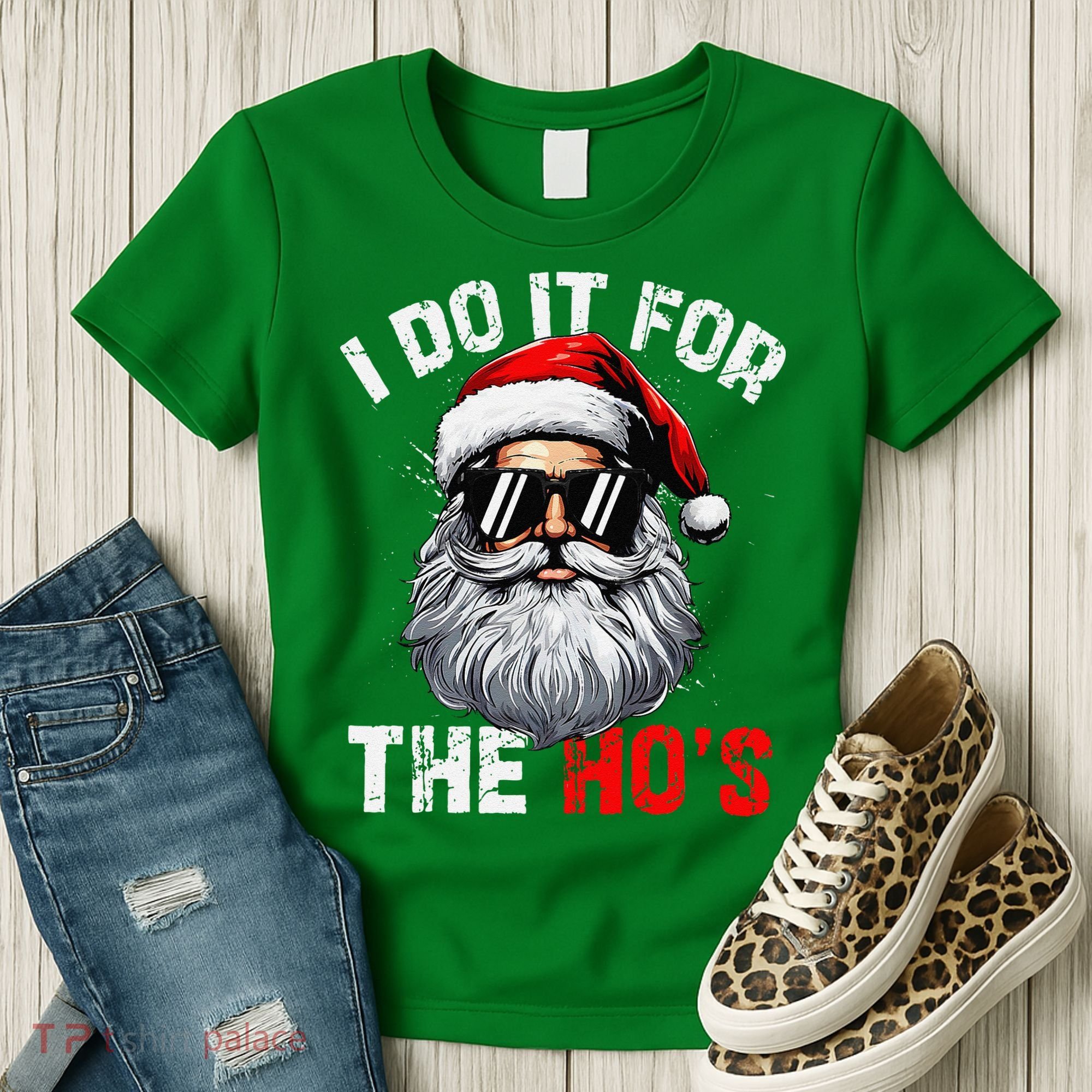 I Do It For The Hos Funny Inappropriate Christmas Santa Face Women's T-Shirt