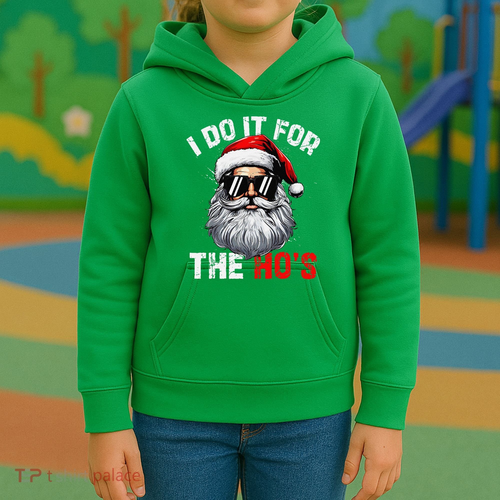 I Do It For The Hos Funny Inappropriate Christmas Santa Face Kids Hoodie