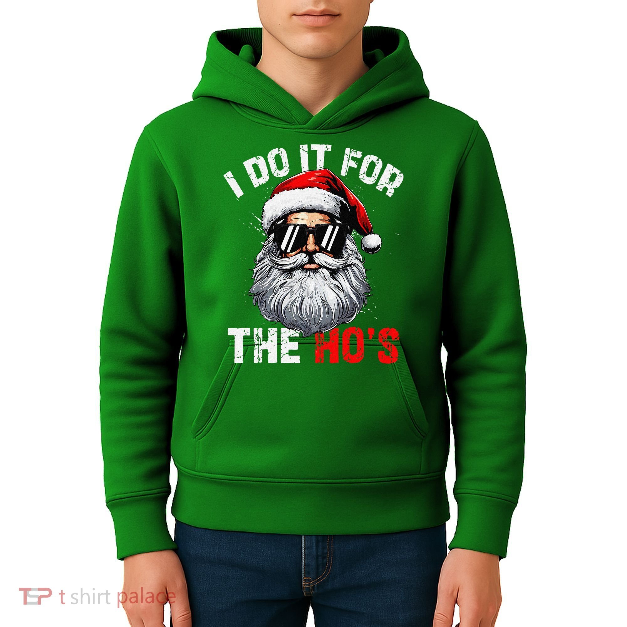 I Do It For The Hos Funny Inappropriate Christmas Santa Face Kids Hoodie