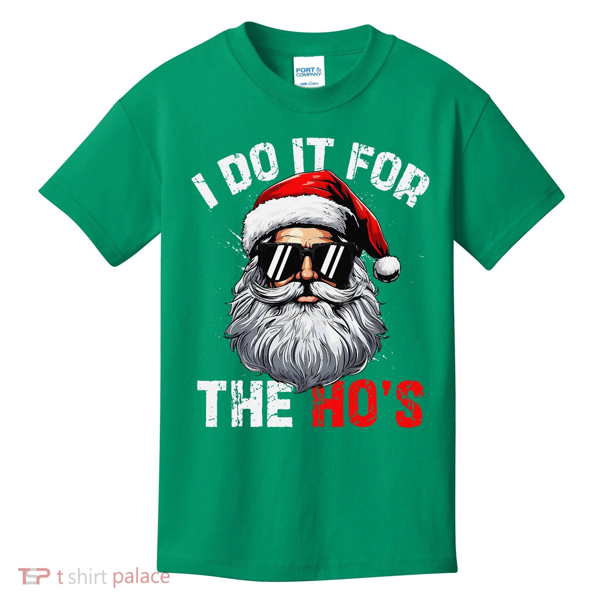 I Do It For The Hos Funny Inappropriate Christmas Santa Face Kids T-Shirt