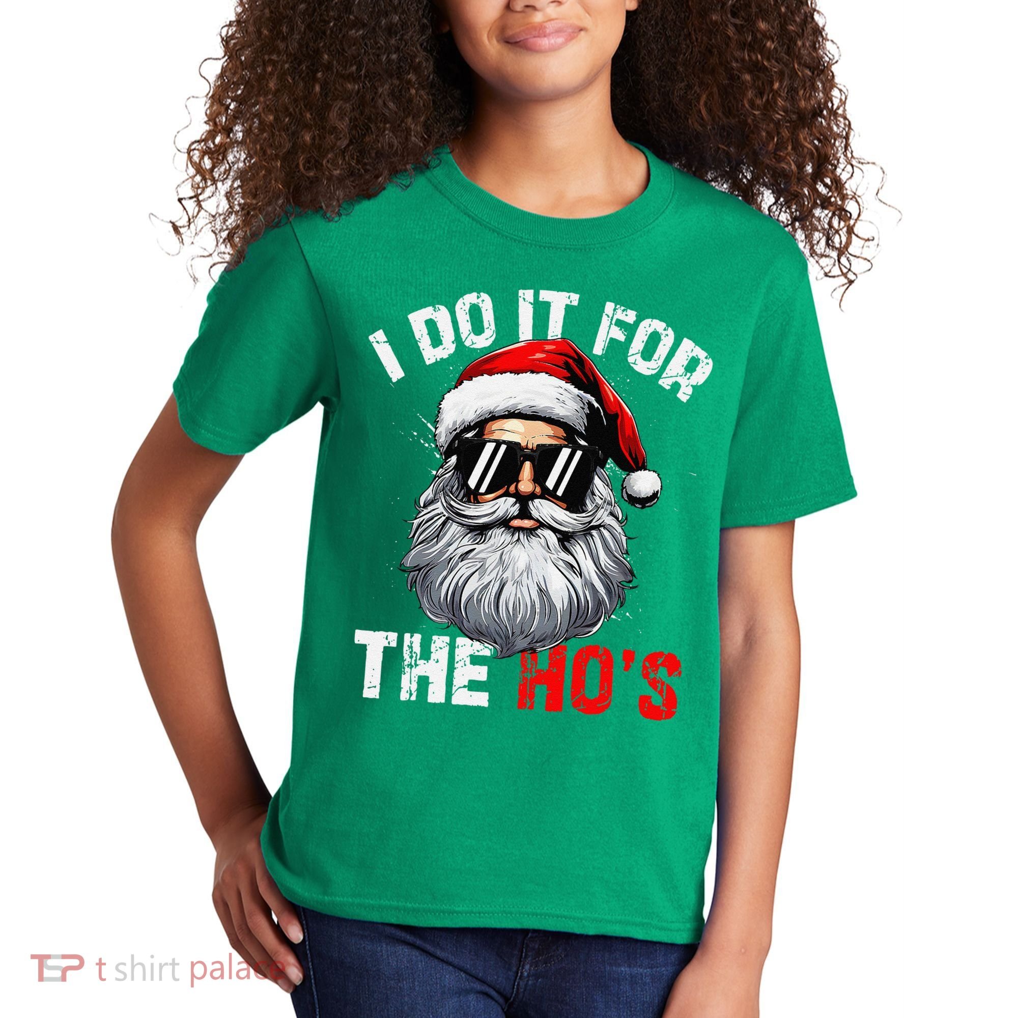 I Do It For The Hos Funny Inappropriate Christmas Santa Face Kids T-Shirt