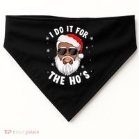 I Do It For The Hos Christmas African American Santa Black USA-Made Doggie Bandana thumb 0