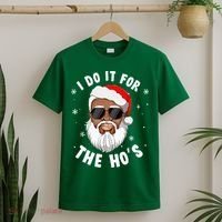 I Do It For The Hos Christmas African American Santa Black T-Shirt thumb 2