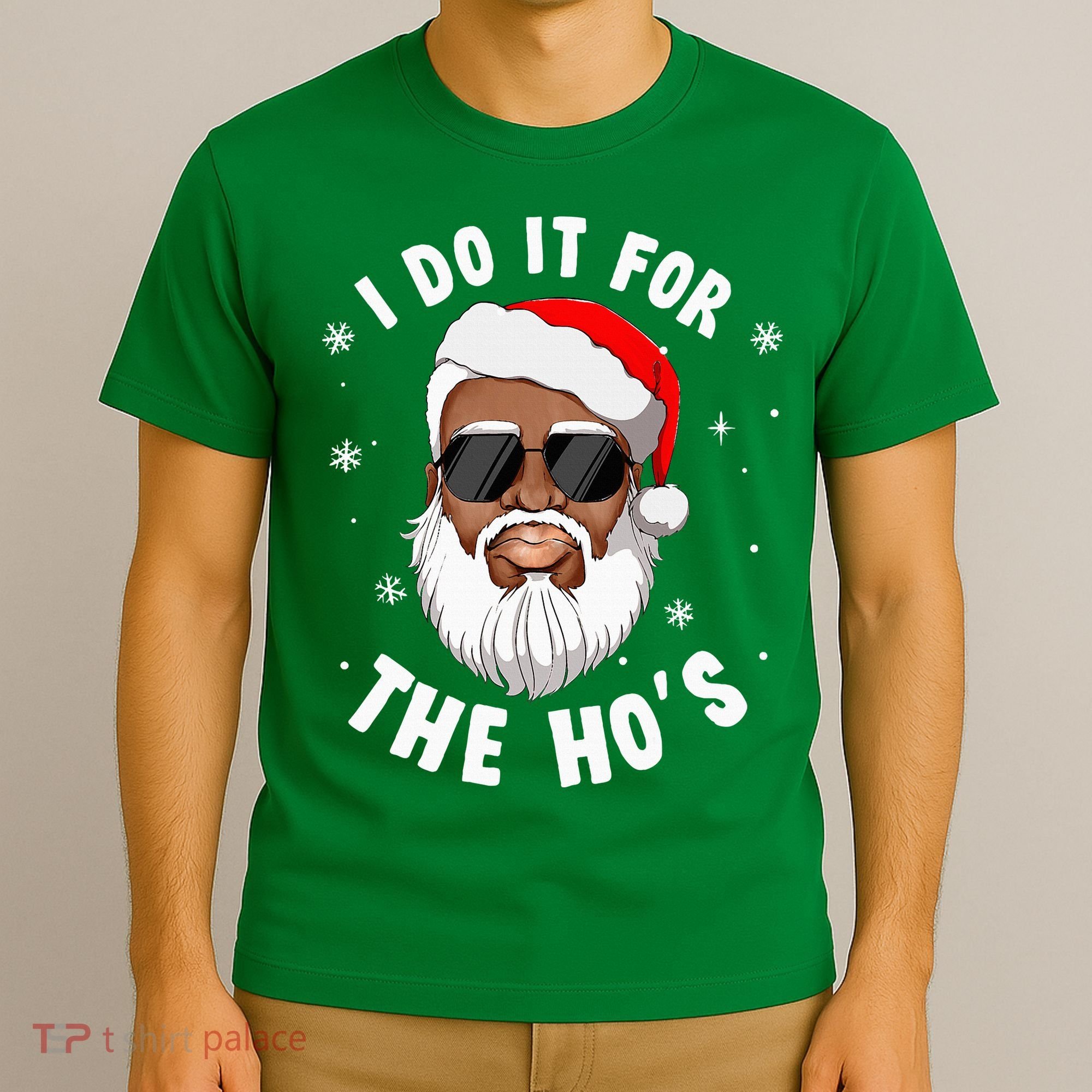 I Do It For The Hos Christmas African American Santa Black T-Shirt