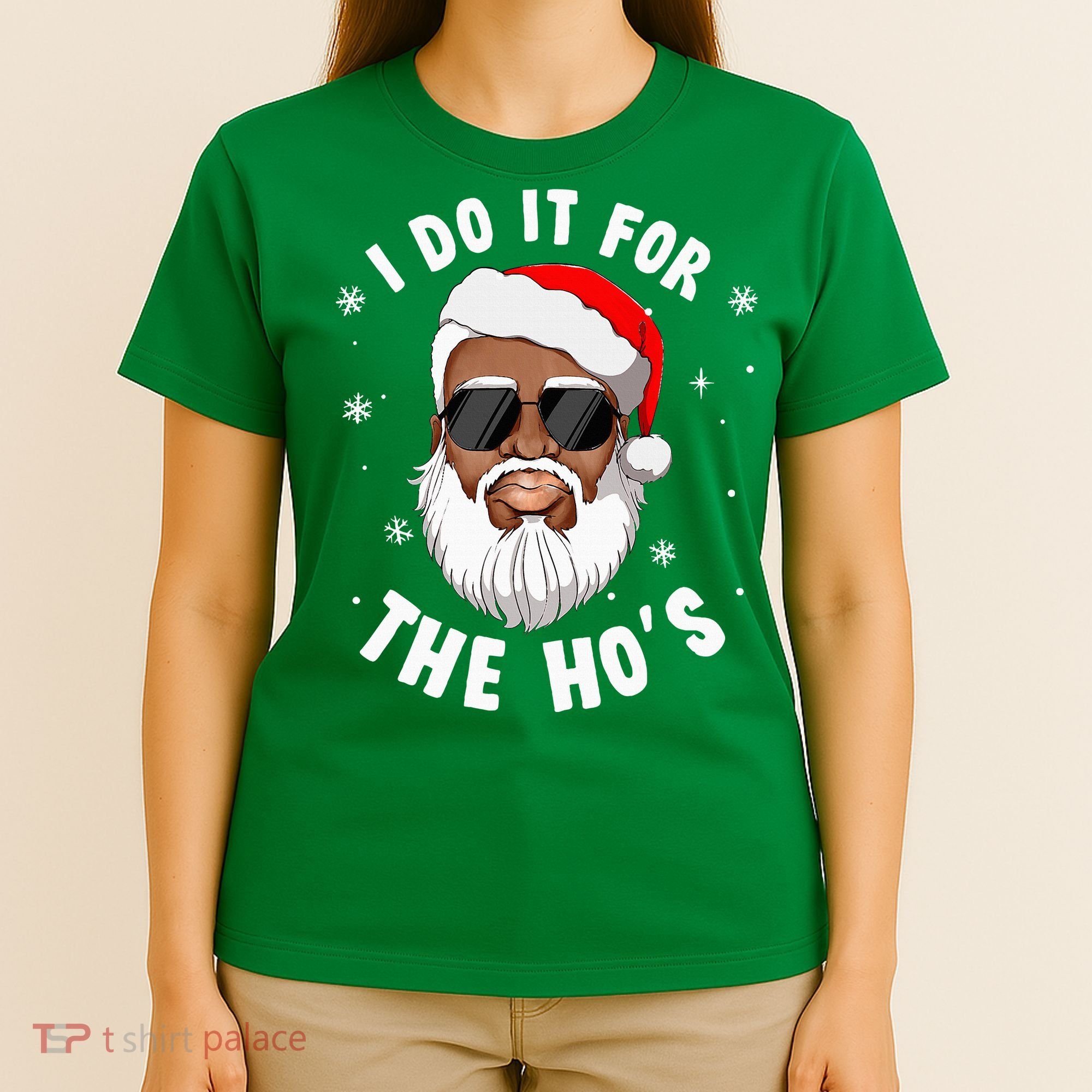 I Do It For The Hos Christmas African American Santa Black T-Shirt