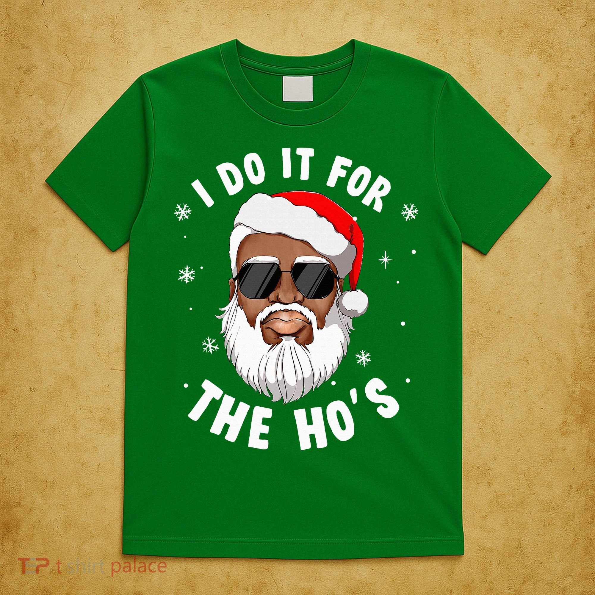 I Do It For The Hos Christmas African American Santa Black T-Shirt
