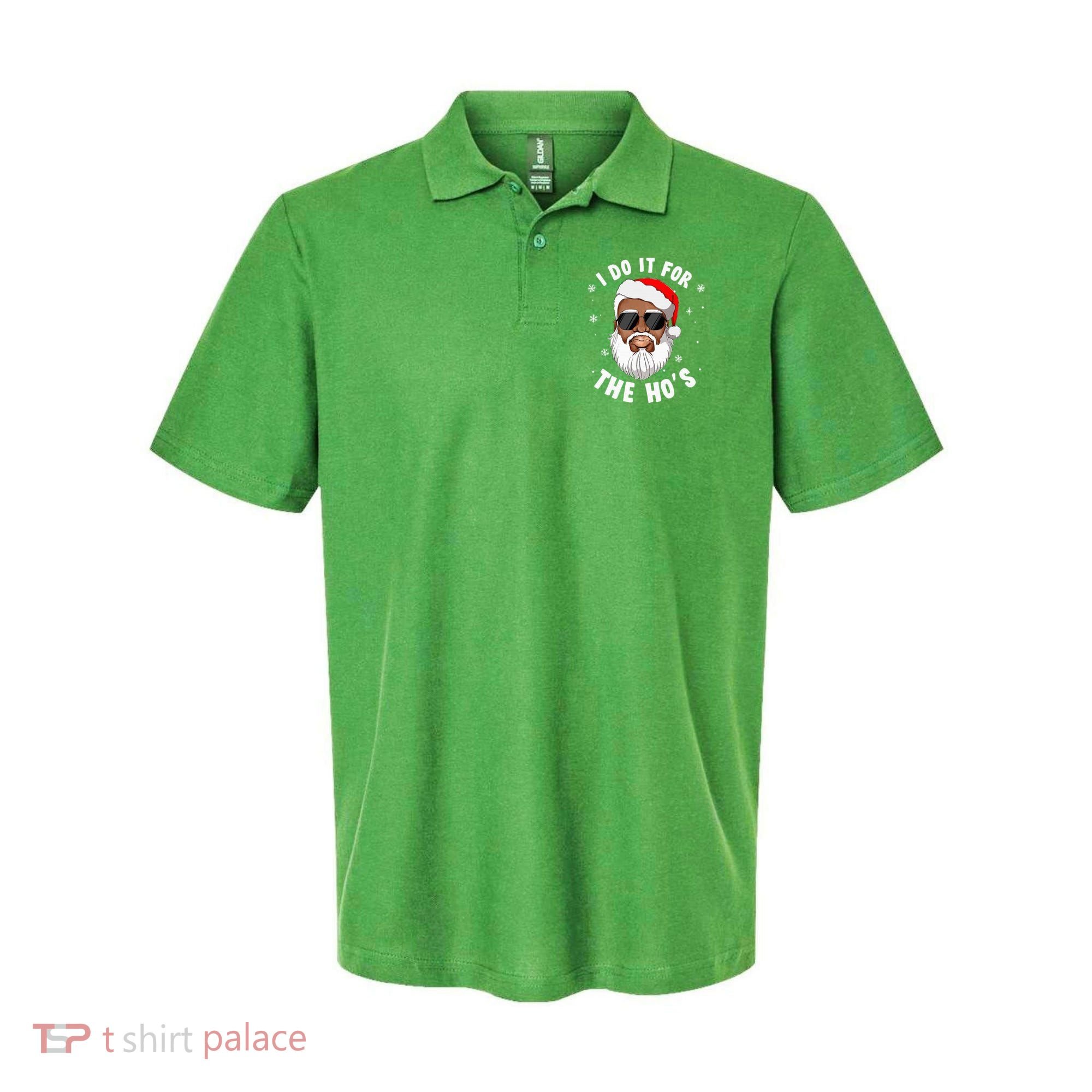 I Do It For The Hos Christmas African American Santa Black Polo