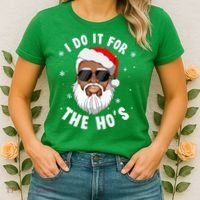 I Do It For The Hos Christmas African American Santa Black Women's T-Shirt thumb 2