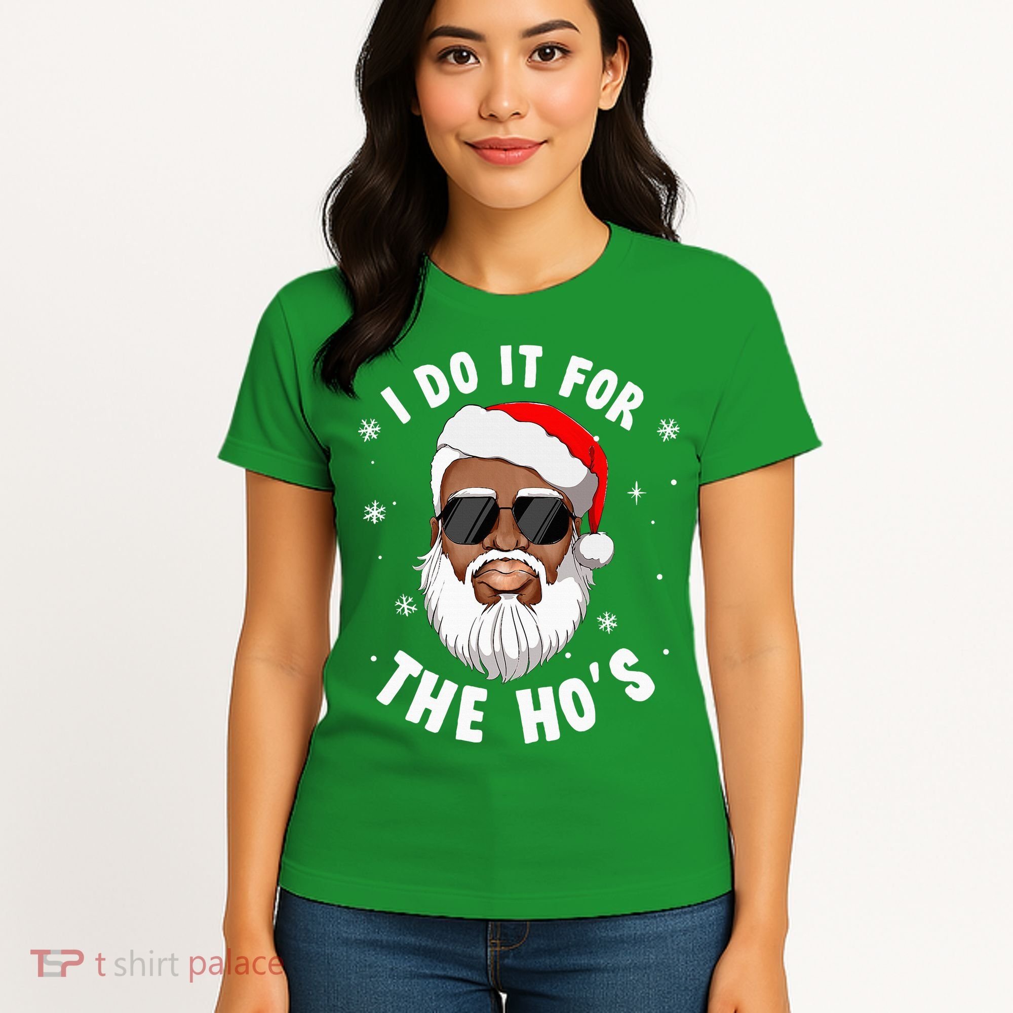 I Do It For The Hos Christmas African American Santa Black Women's T-Shirt