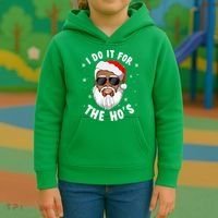 I Do It For The Hos Christmas African American Santa Black Kids Hoodie thumb 3