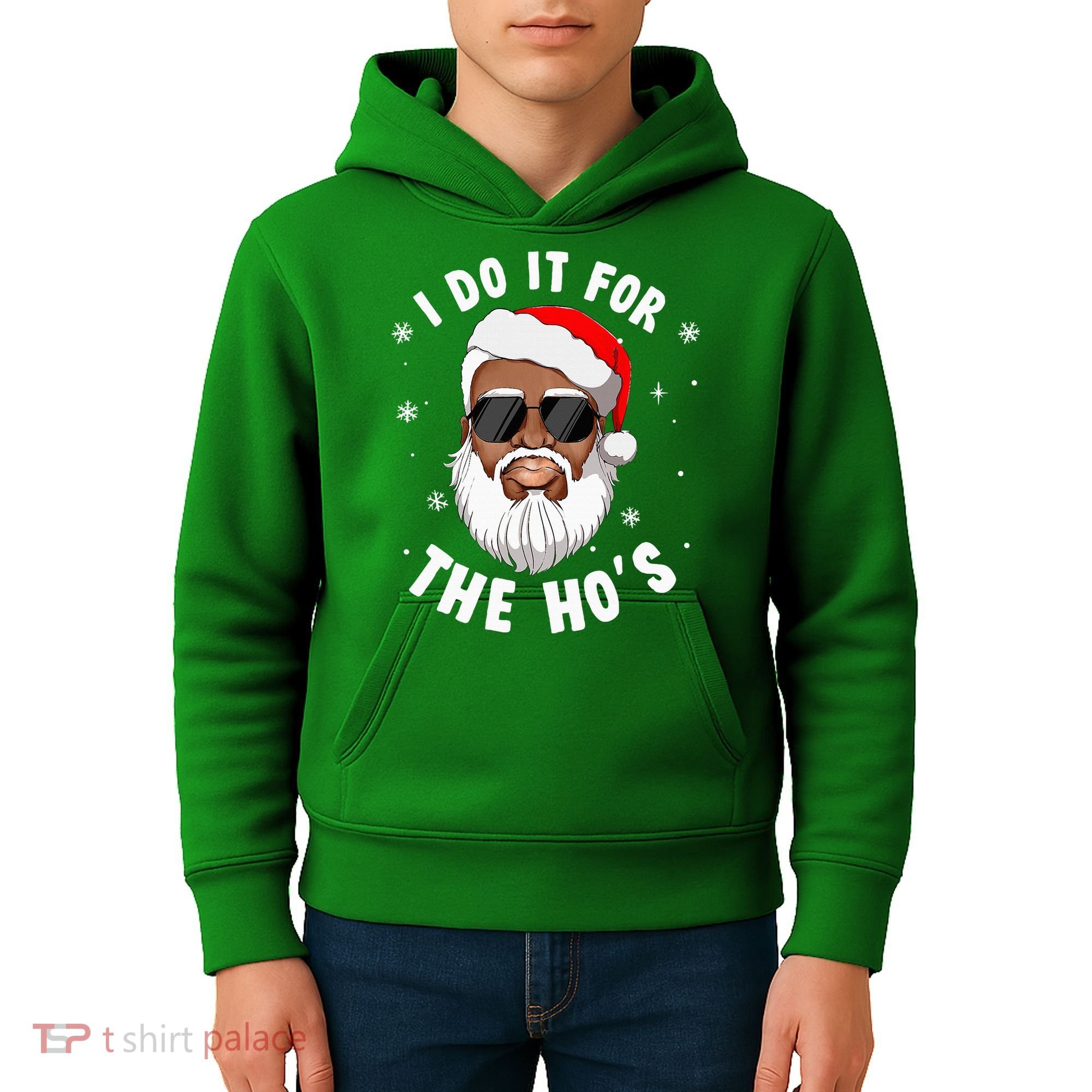 I Do It For The Hos Christmas African American Santa Black Kids Hoodie