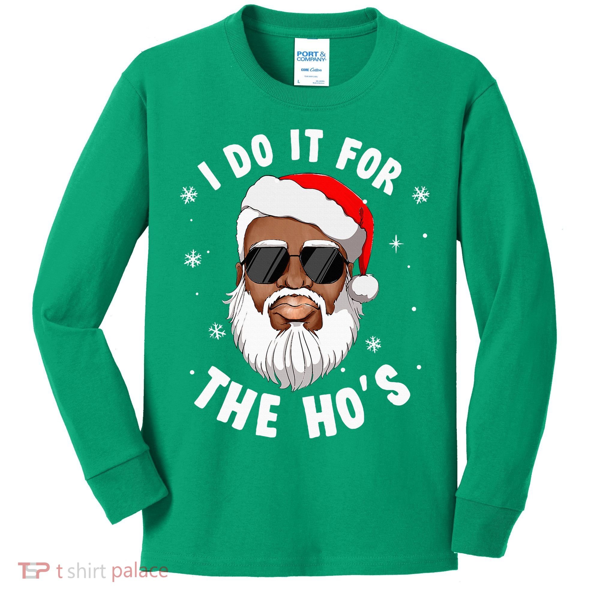 I Do It For The Hos Christmas African American Santa Black Kids Long Sleeve Shirt