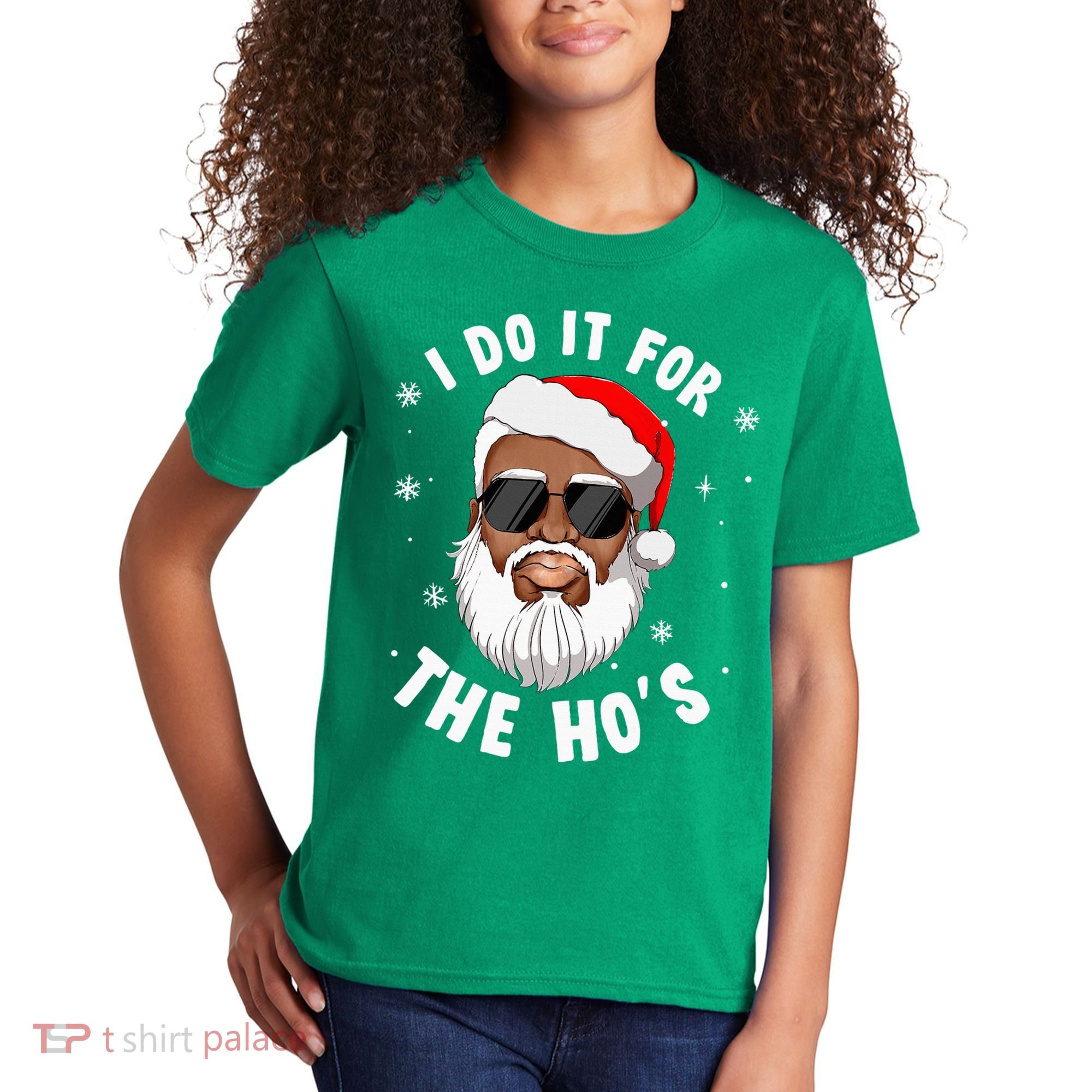 I Do It For The Hos Christmas African American Santa Black Kids T-Shirt
