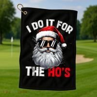 I Do It For The Hos Funny Inappropriate Christmas Santa Face Golf Towel thumb 1