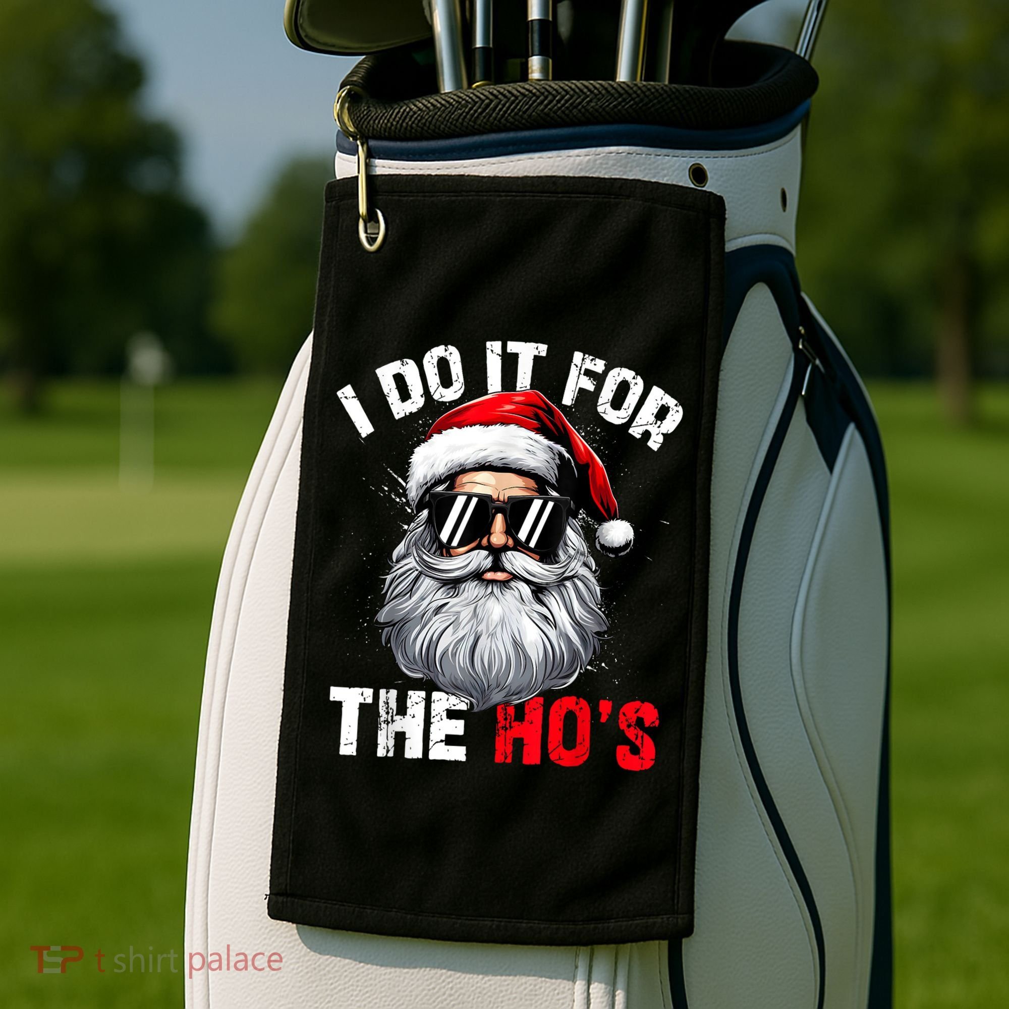 I Do It For The Hos Funny Inappropriate Christmas Santa Face Golf Towel