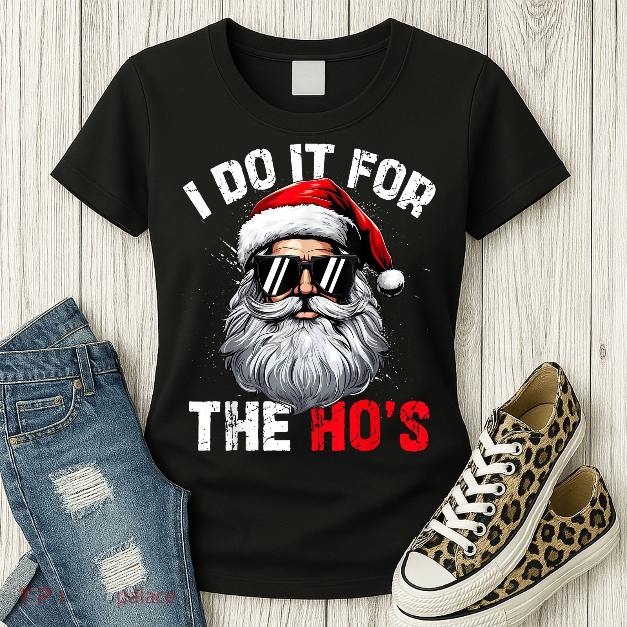 I Do It For The Hos Funny Inappropriate Christmas Santa Face Women's T-Shirt