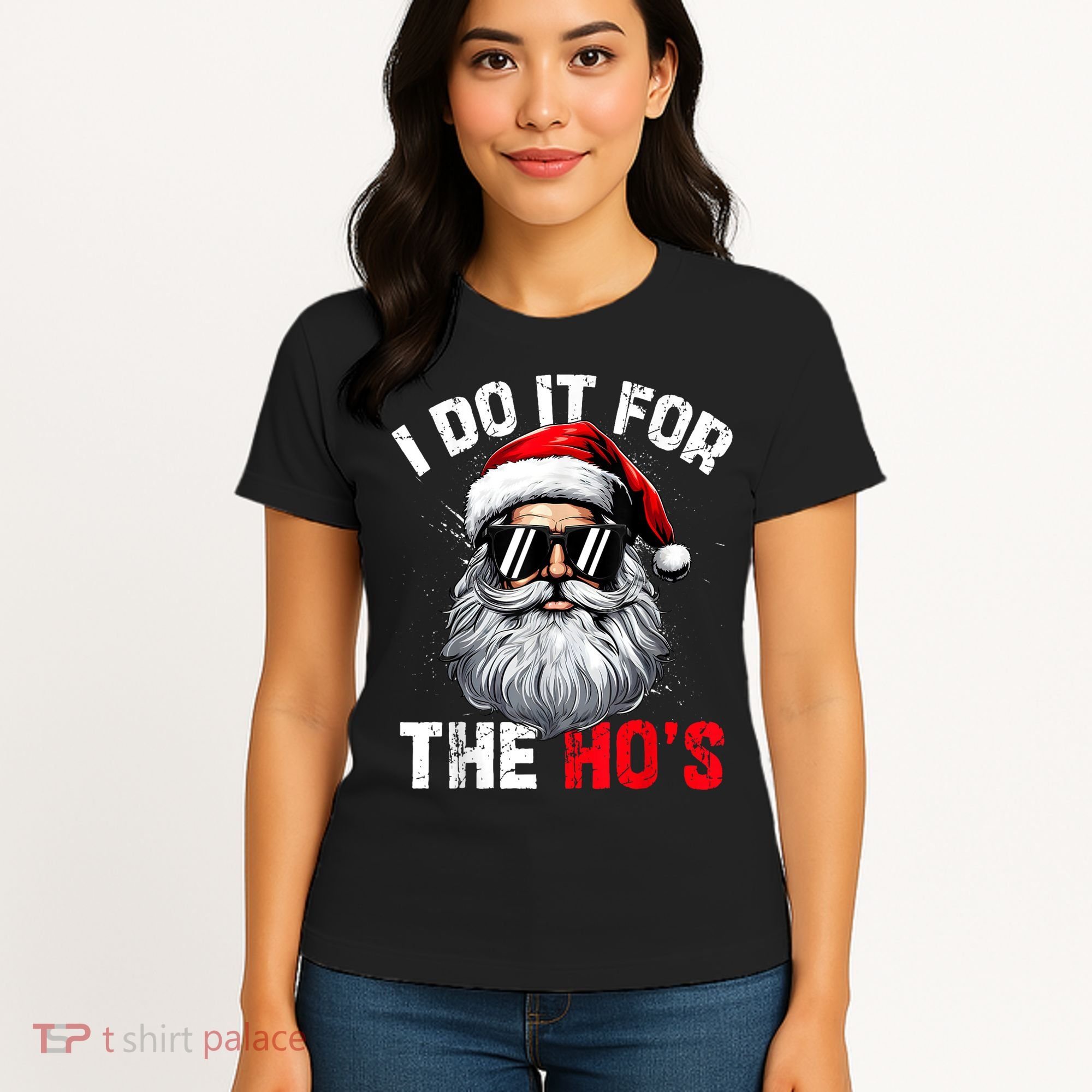 I Do It For The Hos Funny Inappropriate Christmas Santa Face Women's T-Shirt