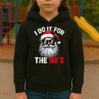 I Do It For The Hos Funny Inappropriate Christmas Santa Face Kids Hoodie thumb 3
