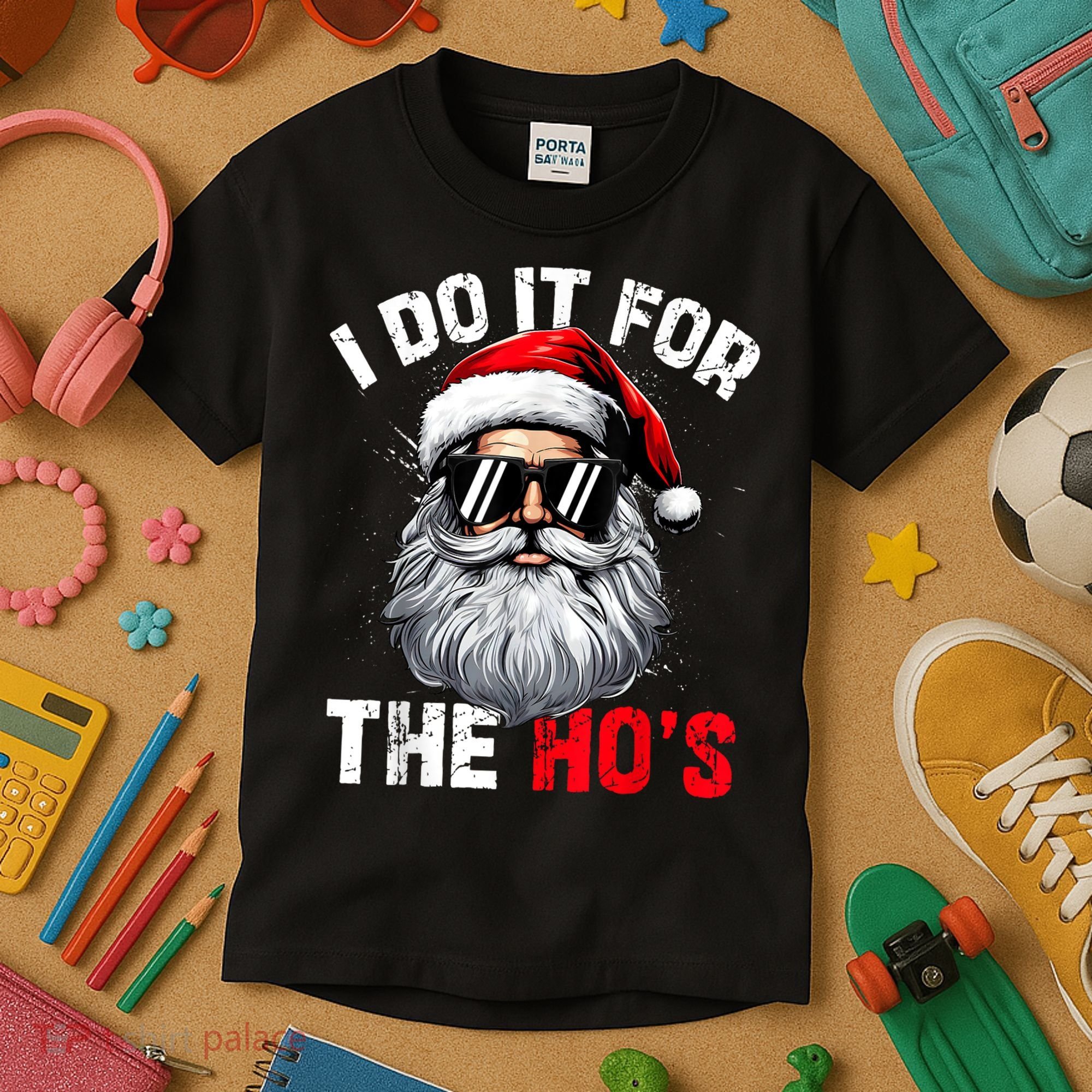 I Do It For The Hos Funny Inappropriate Christmas Santa Face Kids T-Shirt