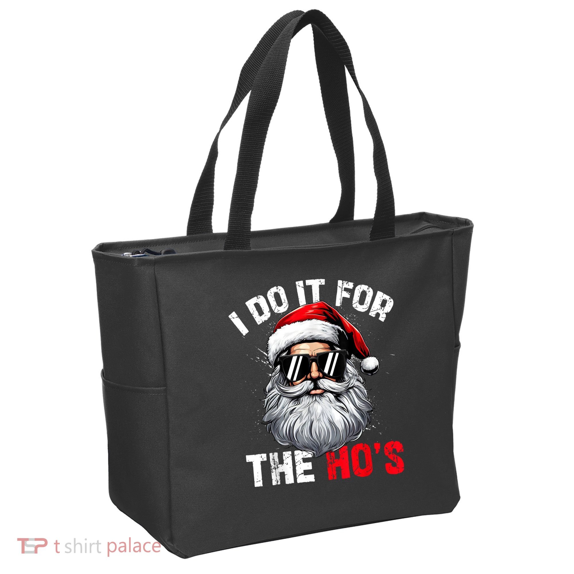 I Do It For The Hos Funny Inappropriate Christmas Santa Face Tote Bag