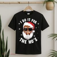 I Do It For The Hos Christmas African American Santa Black T-Shirt thumb 2
