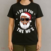 I Do It For The Hos Christmas African American Santa Black T-Shirt thumb 4