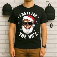 I Do It For The Hos Christmas African American Santa Black T-Shirt thumb 6