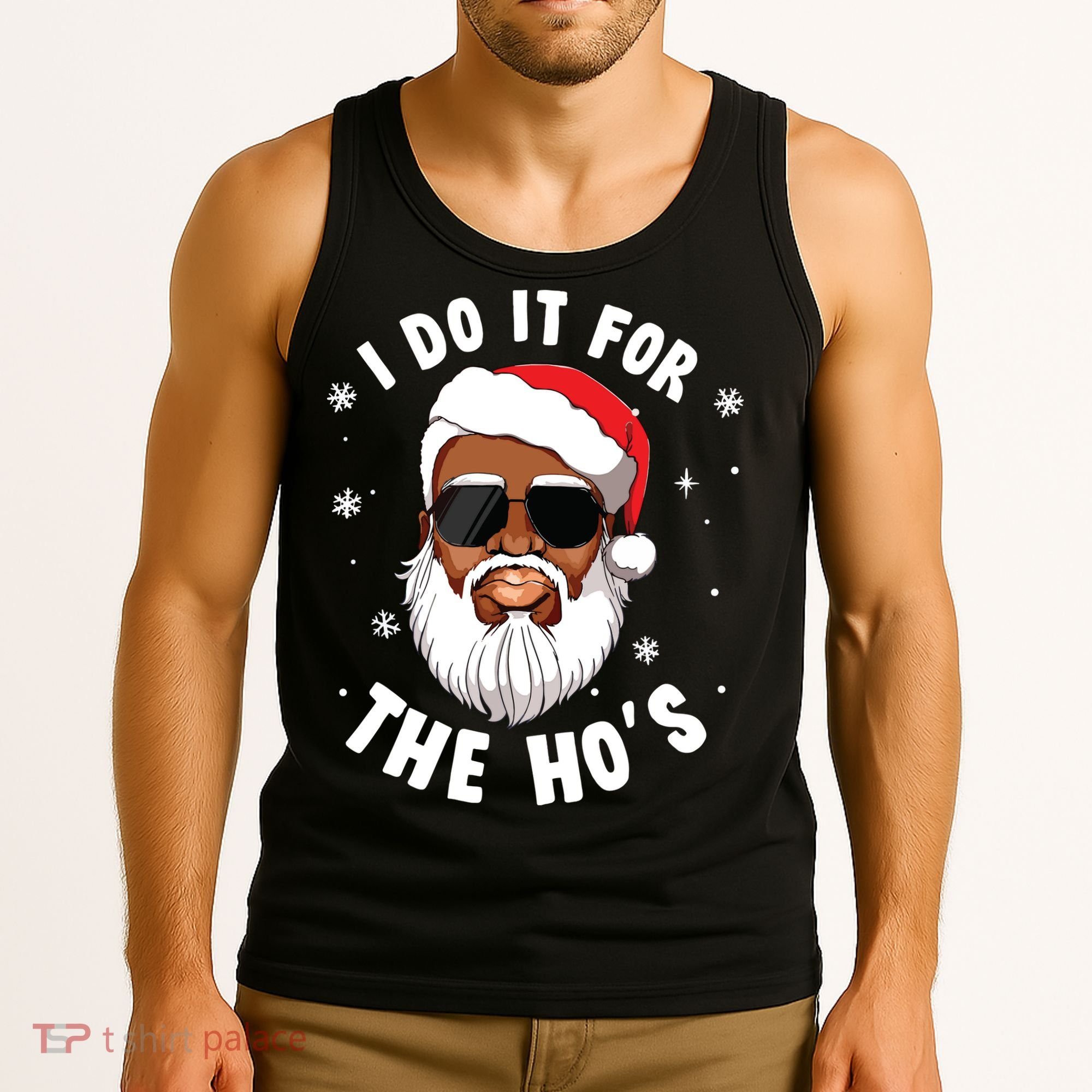I Do It For The Hos Christmas African American Santa Black Tank Top