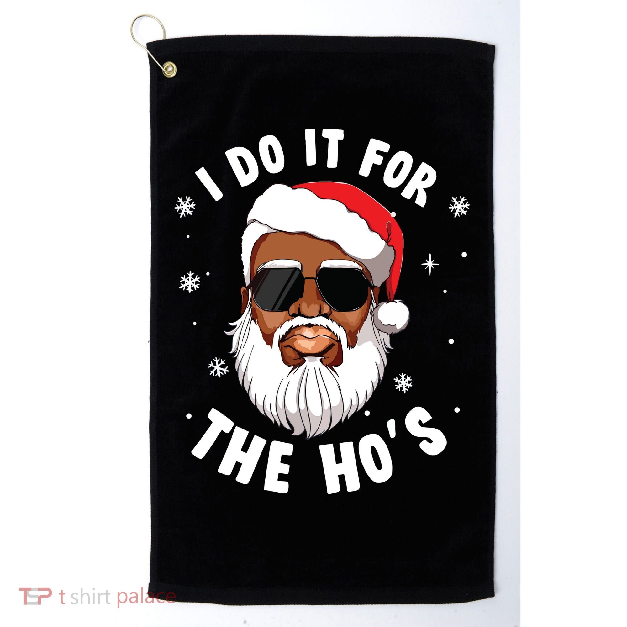 I Do It For The Hos Christmas African American Santa Black Golf Towel