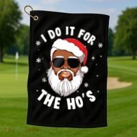 I Do It For The Hos Christmas African American Santa Black Golf Towel thumb 1