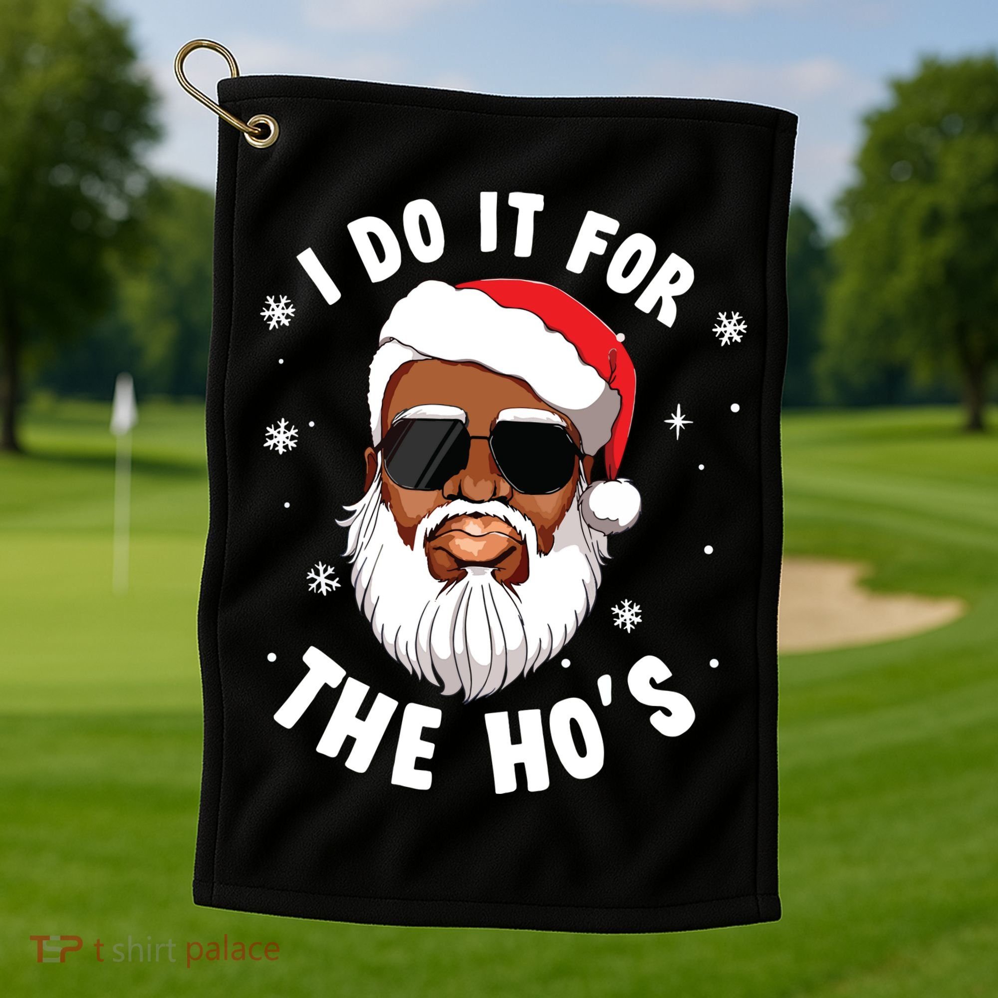I Do It For The Hos Christmas African American Santa Black Golf Towel