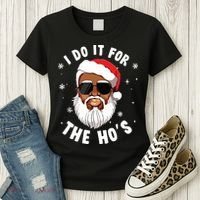 I Do It For The Hos Christmas African American Santa Black Women's T-Shirt thumb 3