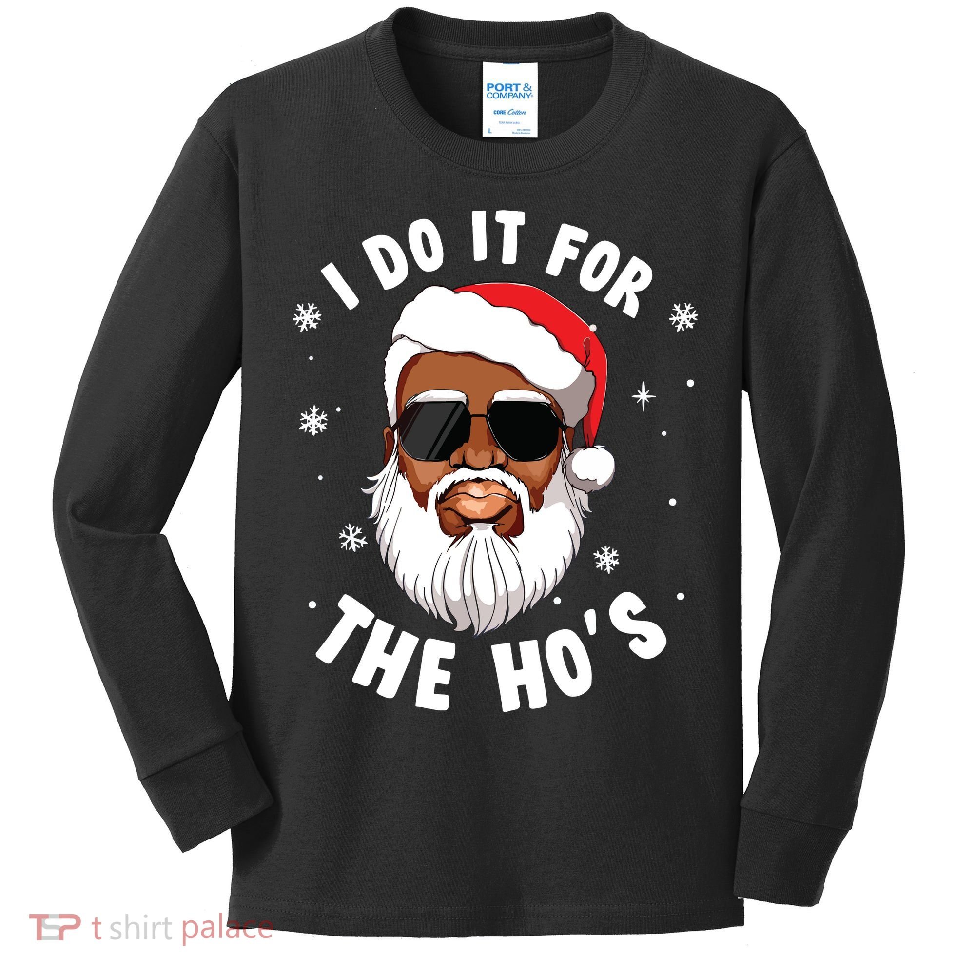 I Do It For The Hos Christmas African American Santa Black Kids Long Sleeve Shirt