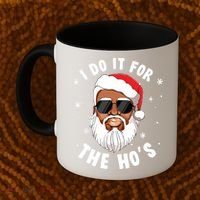 I Do It For The Hos Christmas African American Santa Black Coffee Mug thumb 2