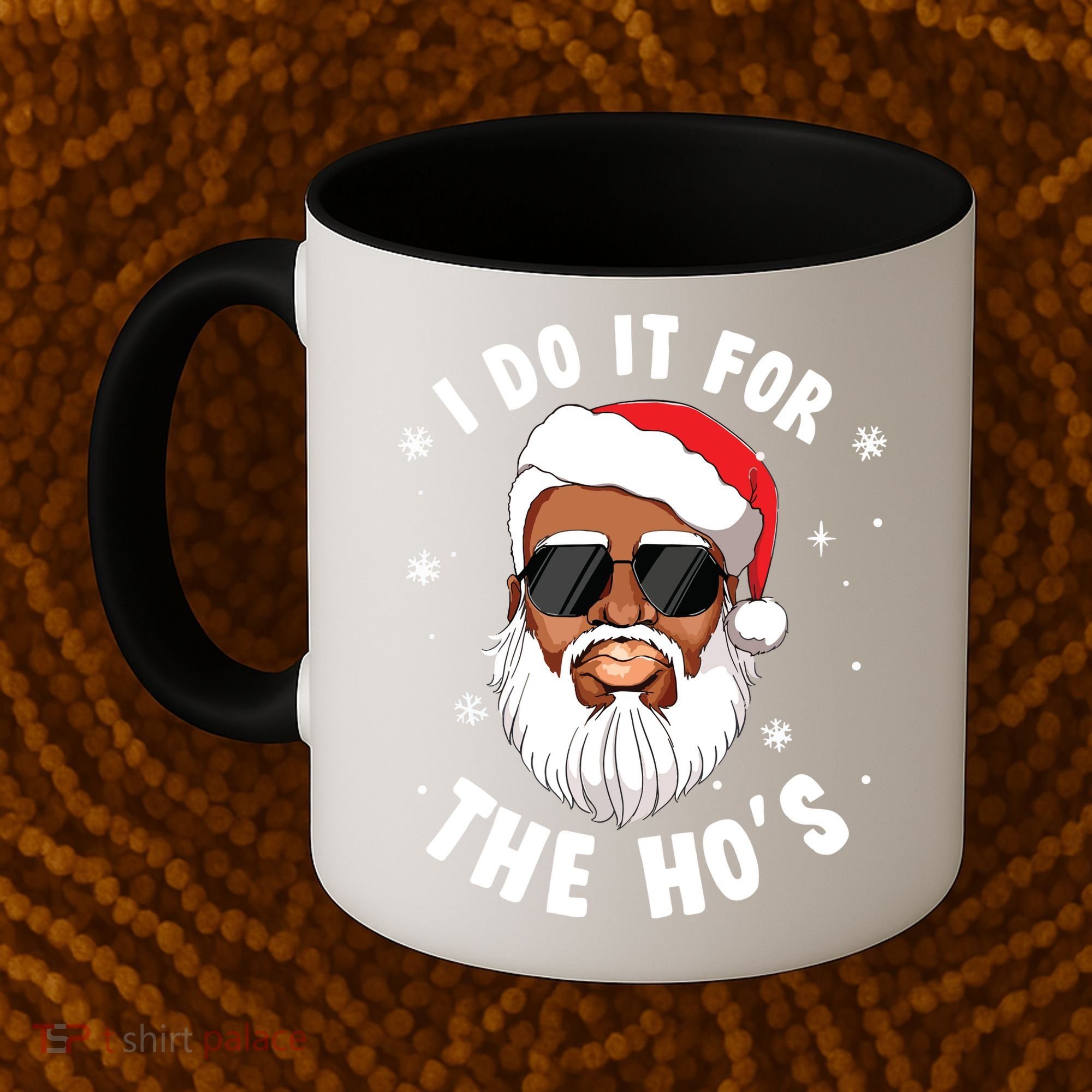 I Do It For The Hos Christmas African American Santa Black Coffee Mug