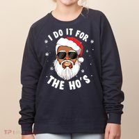 I Do It For The Hos Christmas African American Santa Black Women's Sweatshirt thumb 0