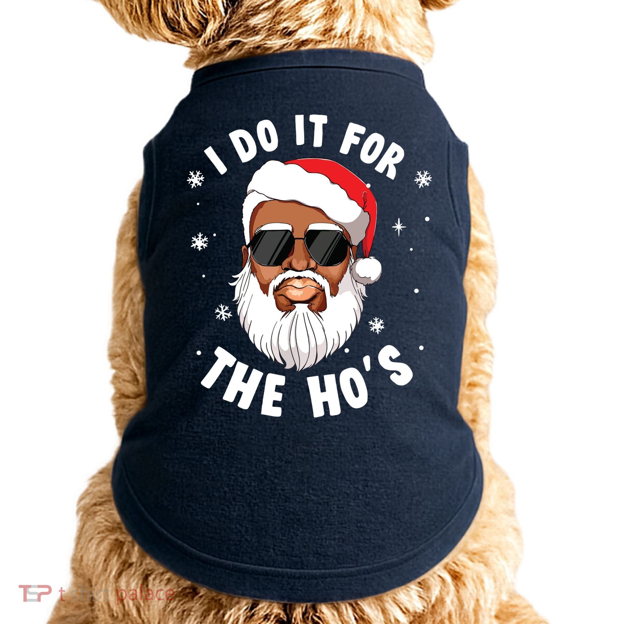 I Do It For The Hos Christmas African American Santa Black Doggie Tank