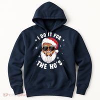 I Do It For The Hos Christmas African American Santa Black Hoodie thumb 0