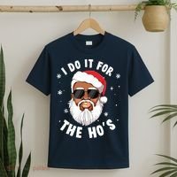 I Do It For The Hos Christmas African American Santa Black T-Shirt thumb 2