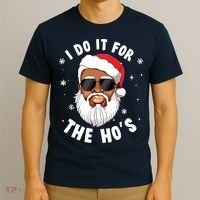 I Do It For The Hos Christmas African American Santa Black T-Shirt thumb 3