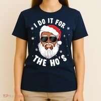 I Do It For The Hos Christmas African American Santa Black T-Shirt thumb 4