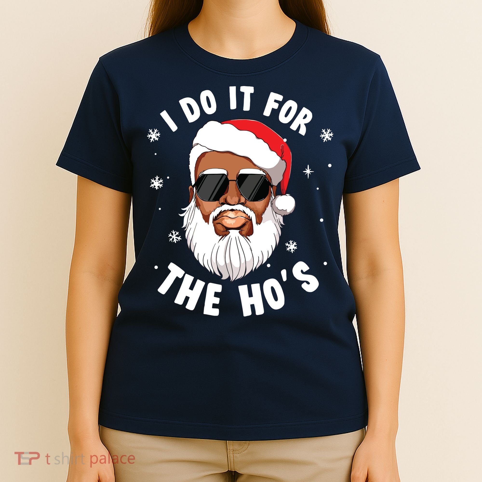 I Do It For The Hos Christmas African American Santa Black T-Shirt