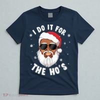 I Do It For The Hos Christmas African American Santa Black T-Shirt thumb 5