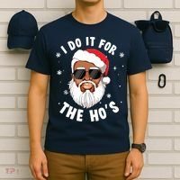I Do It For The Hos Christmas African American Santa Black T-Shirt thumb 6