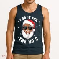 I Do It For The Hos Christmas African American Santa Black Tank Top thumb 3